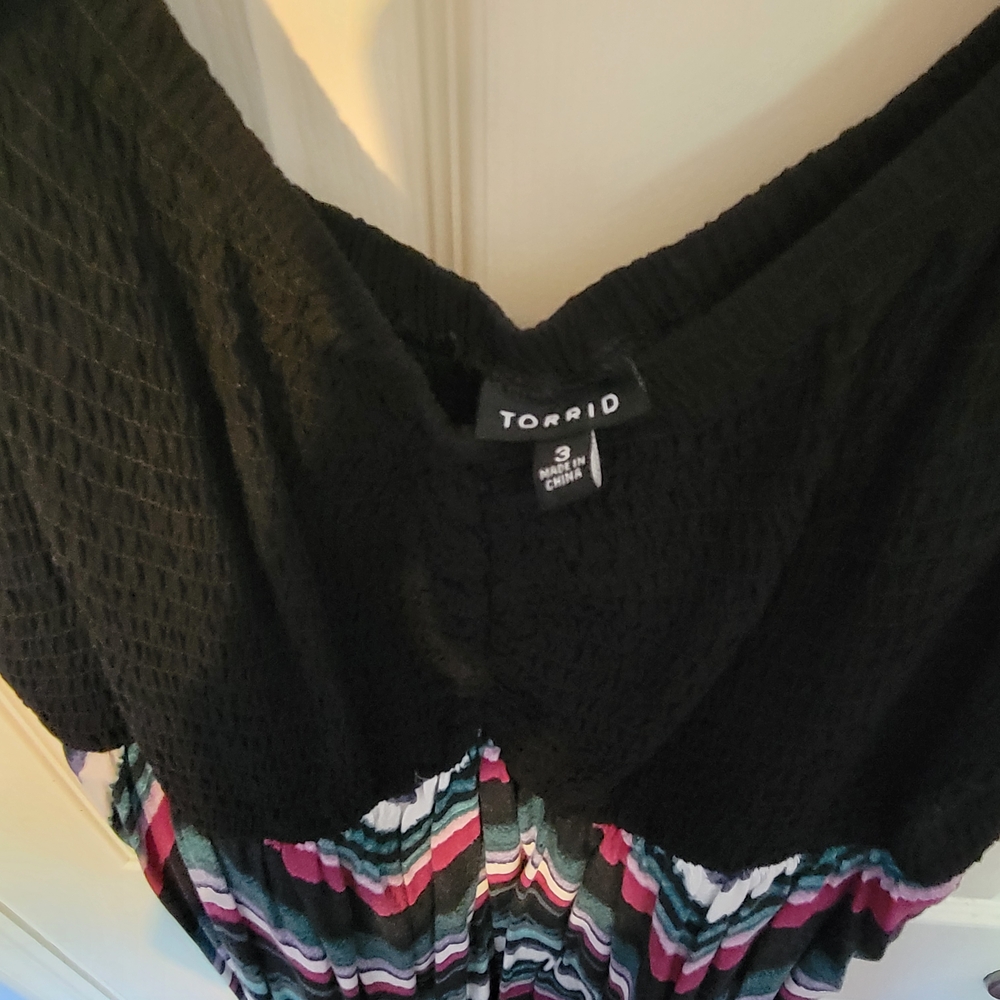 Torrid Black Top with Multicolor Striped Skirt